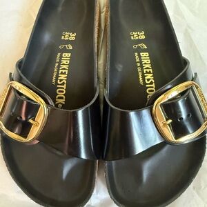 Birkenstock Black Slides with Gold Buckle - 38